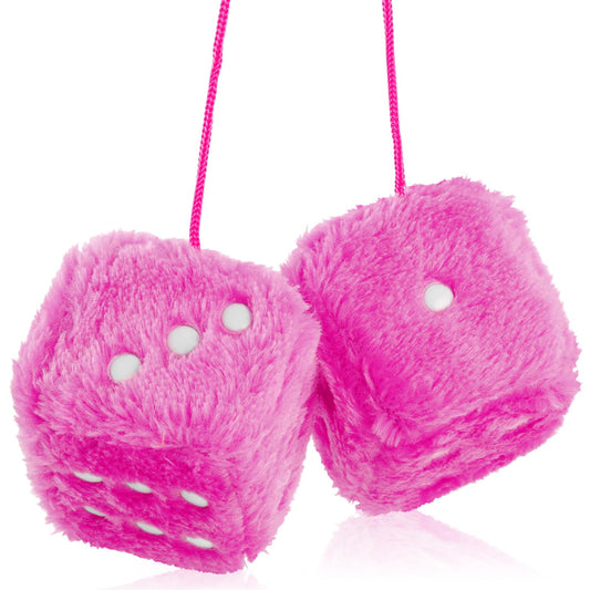 Pink Fluffy Dice for Car, Pair of 3” Retro Square Fuzzy Dice for Rear View Mirror Fuzzy Car Dice with Dots for Hanging Accessories Fluffy Dice Pink Interior Car Decor Cute Car Dice Ornament Decoration