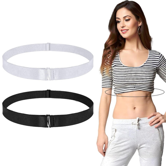 Lusofie 2 Pcs Crop Tuck Band Adjustable Tuck Band Shirt Tucks Bands Women Elastic Sweater Tucks Bands for Cropping Shirts Thin Belts for Women(White Black)