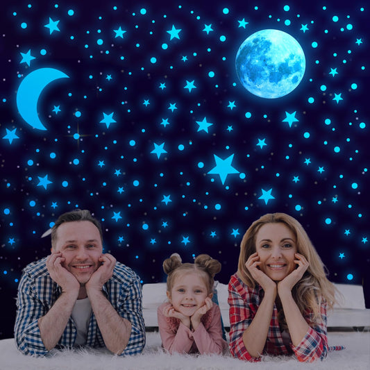 855 Pcs Glow in The Dark Stars for Ceiling Glow in The Dark Star Stickers Moon and Stars Glow in The Dark Wall Decals Blue Glowing Star Stickers Decoration for Kids Bedroom Nursery Living Room Decor