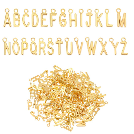 Telooco 156Pcs Gold Letter Charms A-Z Alphabet Letter Charms for Jewelry Making Initial Charms with 200Pcs Open Jump Rings Pendant Bead for Bracelets Necklace Keychains DIY Crafts Supplies