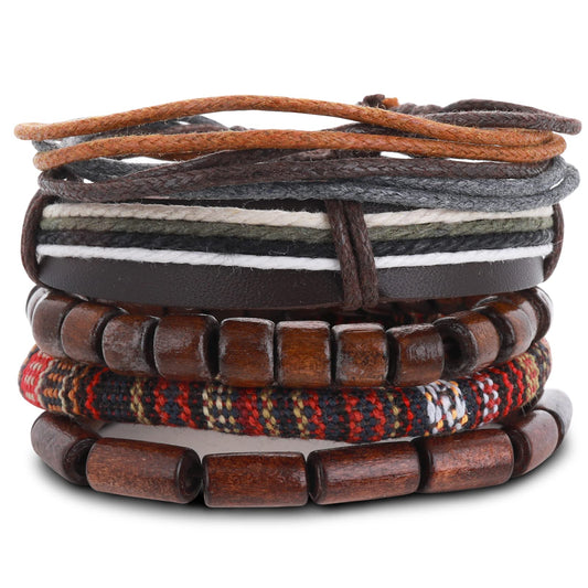 Yolev Wrap Bracelets for Men Women, Hemp Cords Wood Beads Ethnic Tribal Bracelets Leather Bracelet Men Braided Wide Wristband Bracelet Set