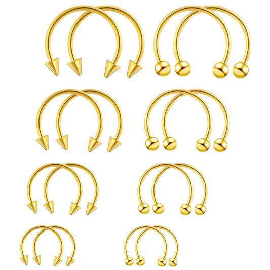 Tucnoeu 16pcs Septum Nose Rings 16 Gauge Nose Ring Multiple Different Sizes Horseshoe Nose Ring,Stainless Steel Septum Ring for Men and Women (gold)
