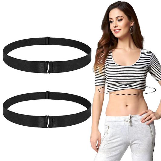 Lusofie 2 Pcs Crop Tuck Band Adjustable Tuck Band Shirt Tucks Bands Women Elastic Sweater Tucks Bands for Cropping Shirts Thin Belts for Women(Black)