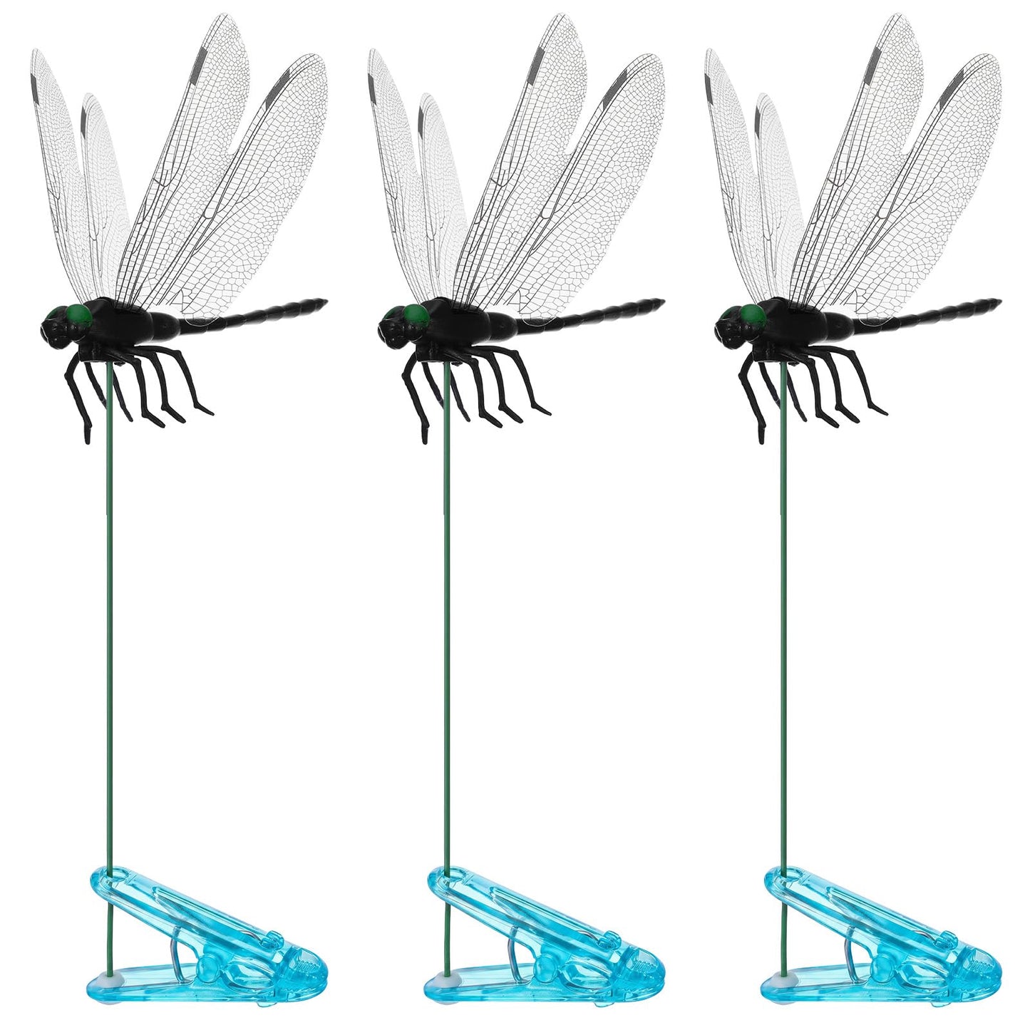 Yolev 3pcs Realistic 3D Dragonfly Rod Clips for Garden Decor