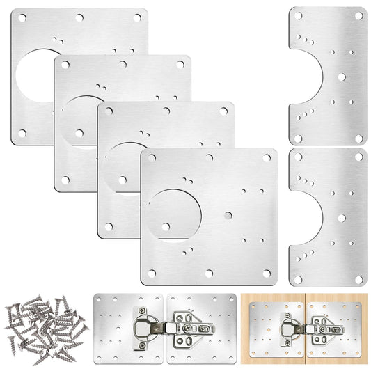 6 Pcs Cabinet Hinge Repair Plate Stainless Steel Cabinet Repairs Kit 2 Sizes Hinge Repair Board with Mounting Screw Cabinets Fixing Plate Bracket for Kitchen Cupboard Door Cabinets