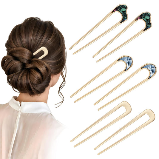 6pcs French Hair Pin for Women Metal U Shaped Hair Fork Vintage Hair French Pin Hair Metal Hair Sticks for Updo Bun Women girls
