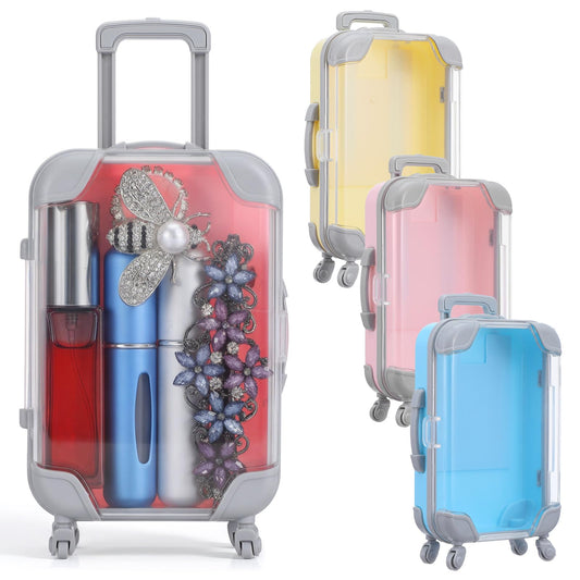 Fiyooau 3 Pcs Mini Suitcase Gift Box, Clear Mini Plastic Suitcase Eyelash Case Candy Party Favor Box for Jewelry Cosmetic Hair Clips Storage
