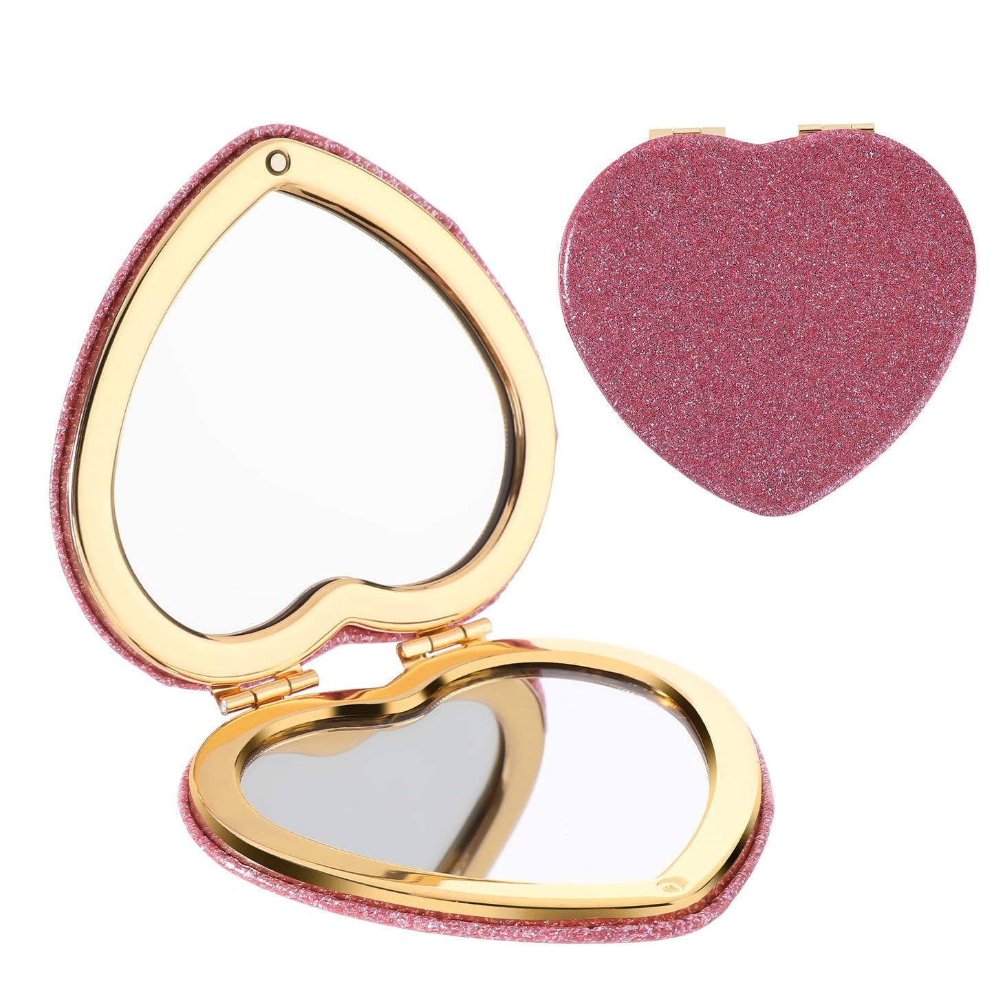 Telooco Small Mirror for Purse Heart Shaped Pocket Mirror Portable Compact Magnifying Mirror Double-Sided Cute Glitter Cosmetic Mirror for Women Girls (Gold)