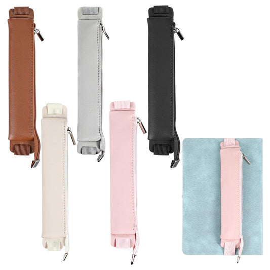Telooco 5Pcs Elastic Band Pen Holder PU Leather Adjustable Pen Sleeve Pouch Elastic Pen Holder for Notebook Planner Binders Books Detachable Pencil Holder Case(White, Pink, Gray, Brown, Black)