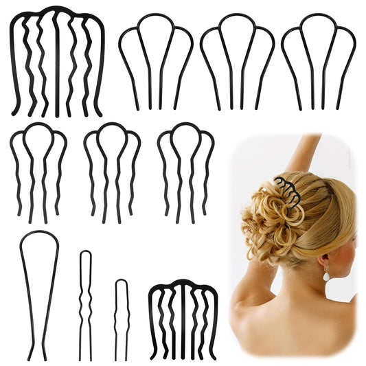 Metal Hair Side Combs 12 Pieces U Shaped French Twist Comb Vintage Hairstyle Fork Decorative Hair Combs French Twist Hair Clips for Women Messy Bun Maker Styling Accessories