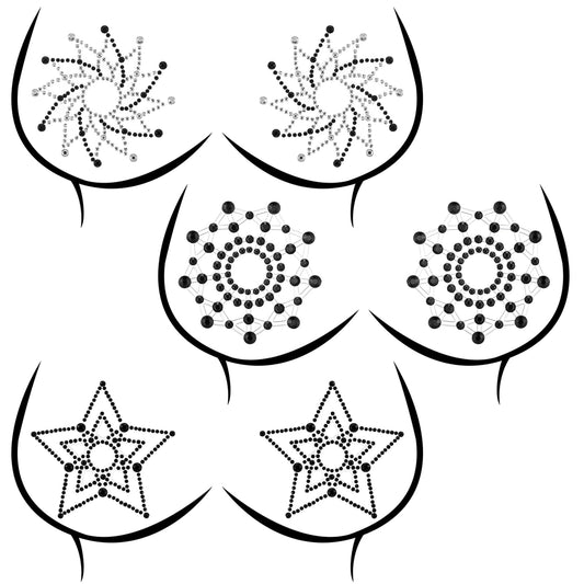 6 Pcs Rhinestone Pasties Crystal Glitter Pasties Nipple Covers Sexy Breast Covers Nipple Pastie Tassel Stickers Body Gems(Black White)