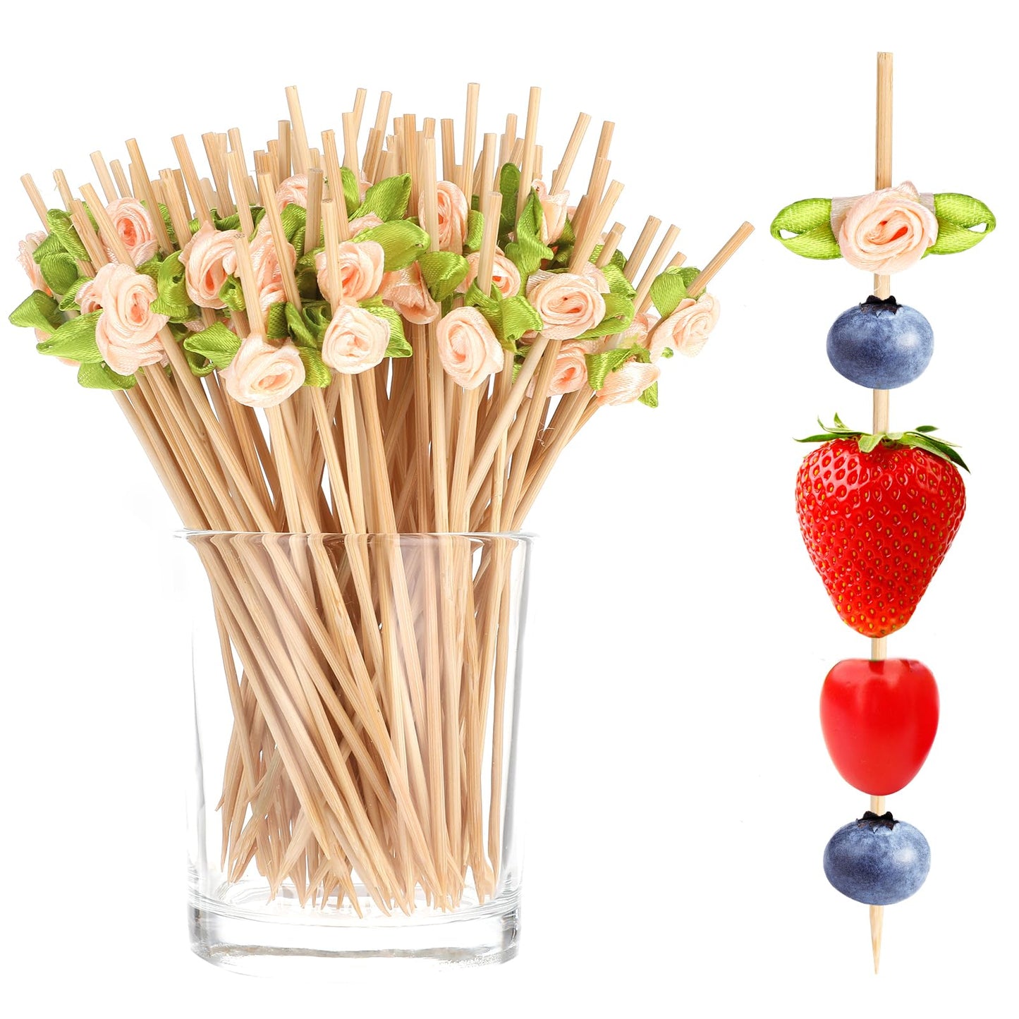 Yolev 100 Counts Cocktail Picks Toothpicks for Appetizers Bamboo Golden Pearl Cocktail Picks Shower Wedding Valentines Party Food Fruit Drinks Decorative Skewer Sticks