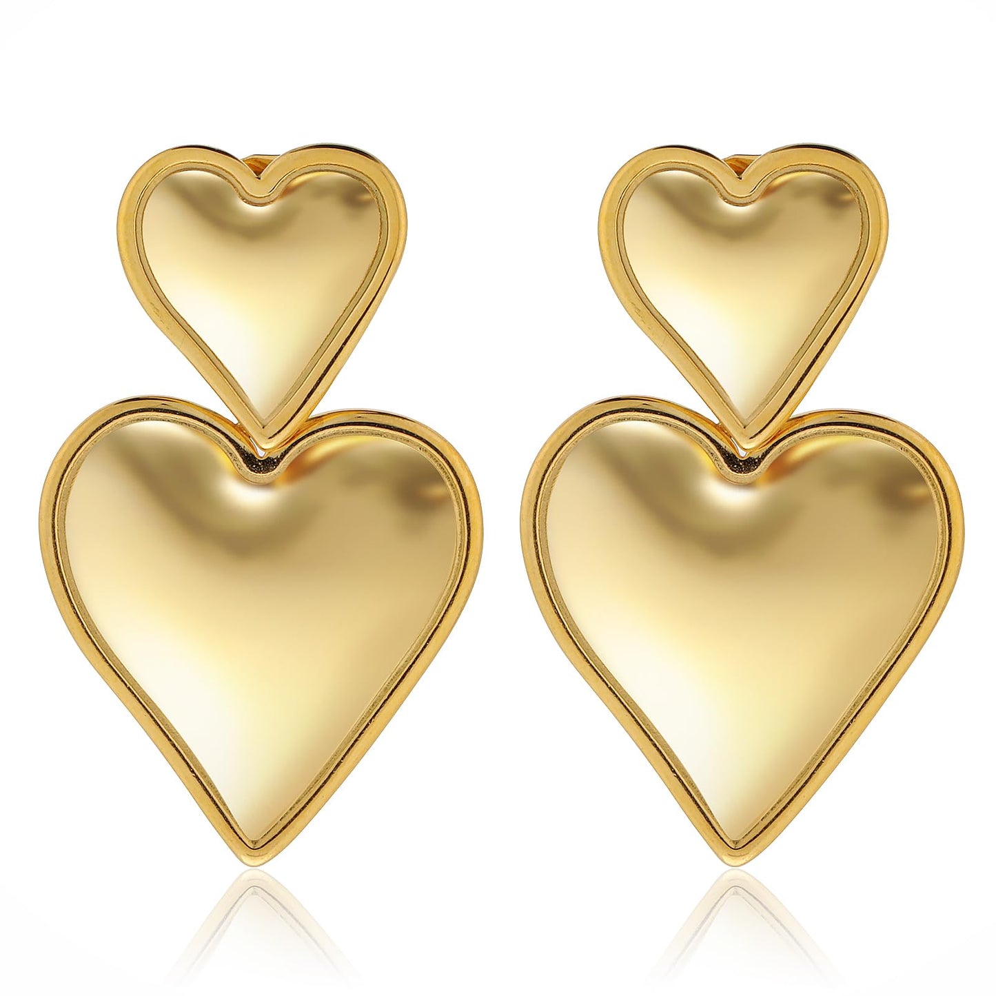 Gold Heart Drop Earrings 18K Gold Double Heart Dangle Earrings Chunky Gold Heart Earrings Puffy Heart Statement Earrings for Women Girls