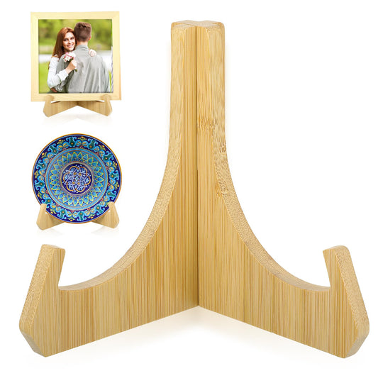 Gemoioio 6 Inch Plate Stands for Display, Small Picture Frame Holder for Tabletop, Versatile Wooden Stand for Plates, Books, Photos and plaque stand