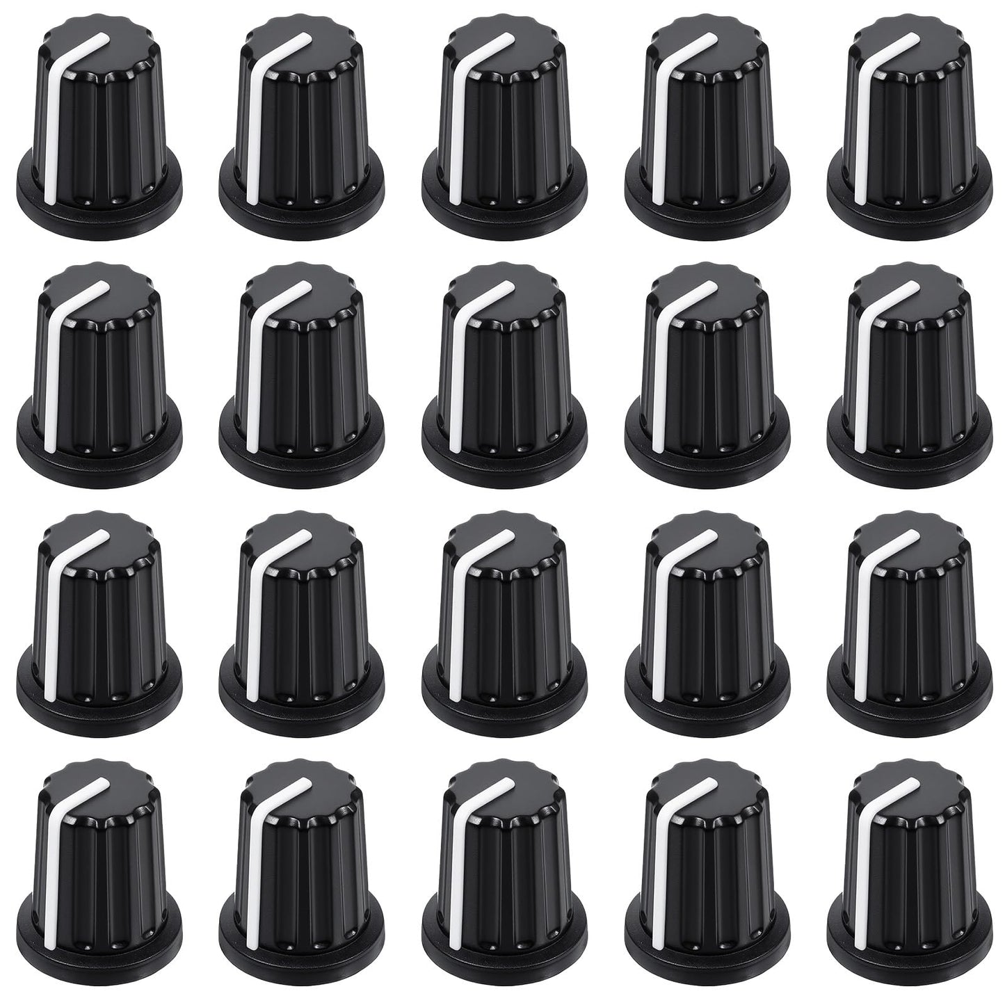 Fiyooau 20 Pcs 6mm D Type Potentiometer Knob - Plastic Volume Control Knob, Black DJ Controller Console Guitar Control Knobs, Rotary Knobs for Potentiometers & Encoders