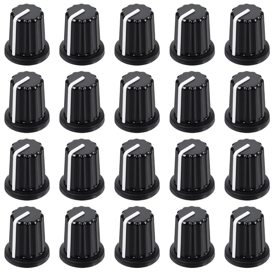 Fiyooau 20 Pcs 6mm D Type Potentiometer Knob - Plastic Volume Control Knob, Black DJ Controller Console Guitar Control Knobs, Rotary Knobs for Potentiometers & Encoders