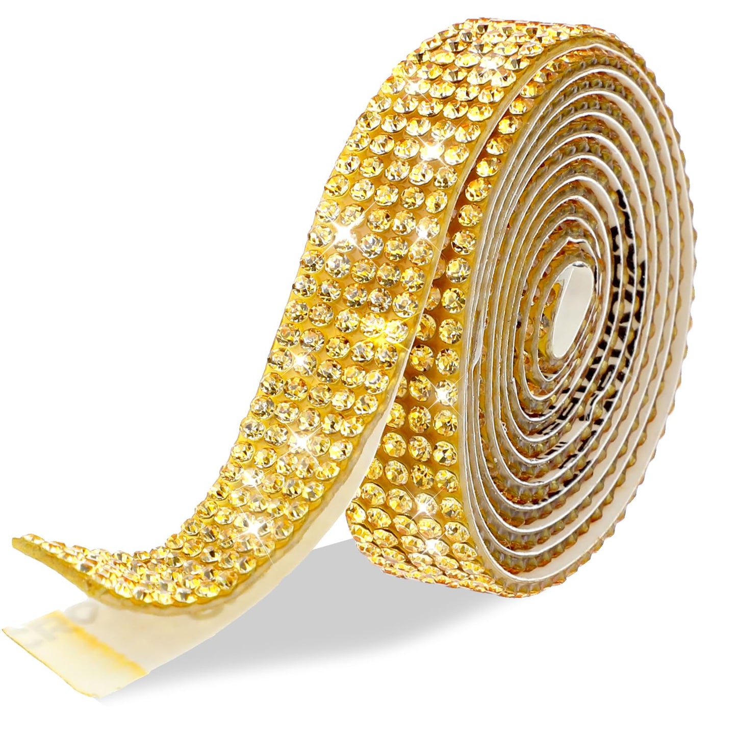 Rhinestone Strips 3 Yard Rhinestone Ribbon Self Adhesive Bling Glitter Rhinestone Trim Diamond Belt Rhinestone Tape Diamond Stickers for Craft Wedding Birthday DIY Clothes Decoration 0.47inch(Gold)