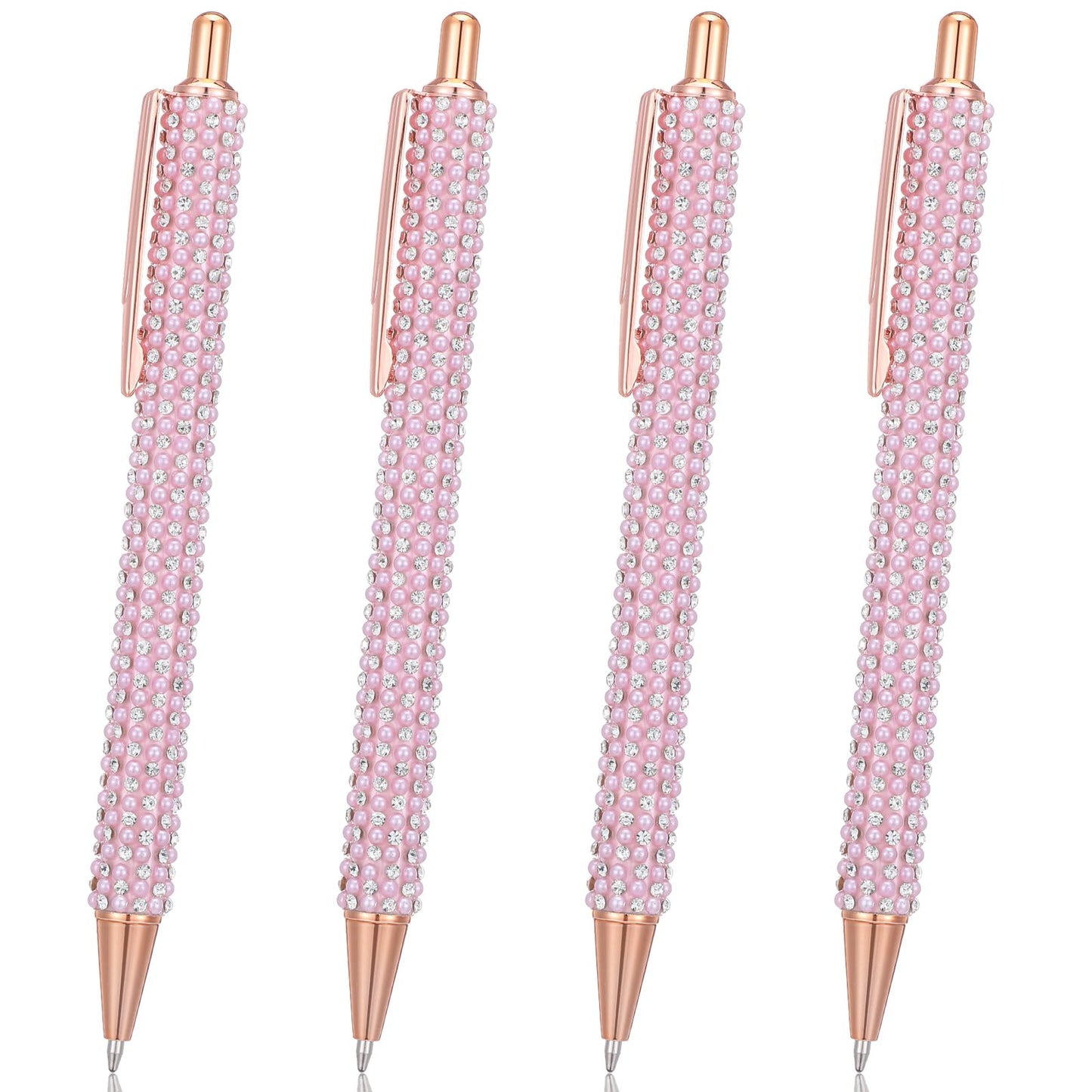 HaiFafafaing 4 Pcs Fancy Pens for Women Pink Glitter Rhinestone Pens Retractable Metal Ballpoint Pen Sparkly Crystal Bling Glitter Pen Black Ink for Women Girls Office School Christmas Graduation