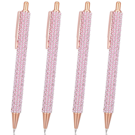 HaiFafafaing 4 Pcs Fancy Pens for Women Pink Glitter Rhinestone Pens Retractable Metal Ballpoint Pen Sparkly Crystal Bling Glitter Pen Black Ink for Women Girls Office School Christmas Graduation