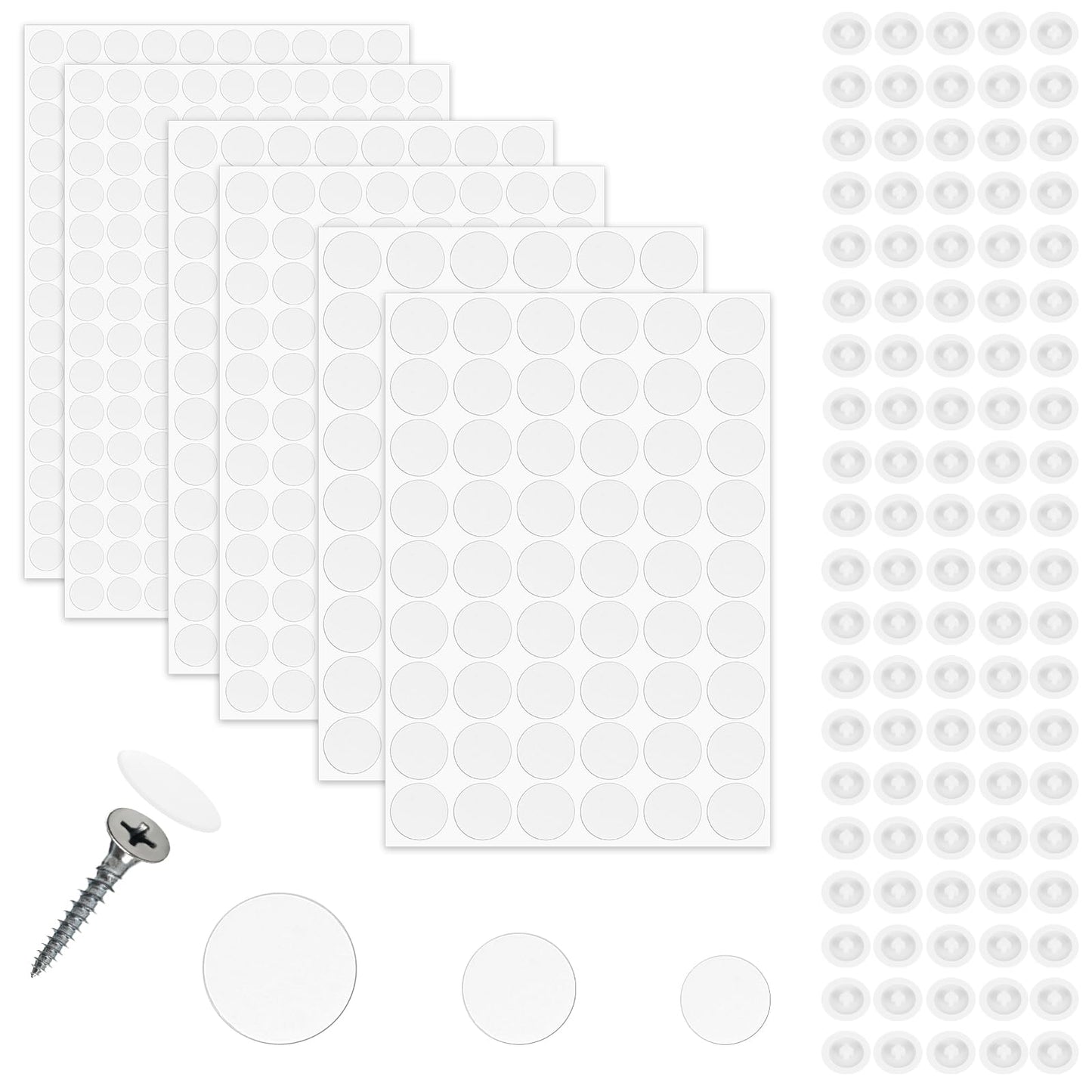 Lusofie 100Pcs Self Tapping Screw Covers Caps 580Pcs Self Adhesive Screw Hole Stickers Plastic Screw Hole Covers Screw Covers For Wood Screws Furniture Decorations(White)