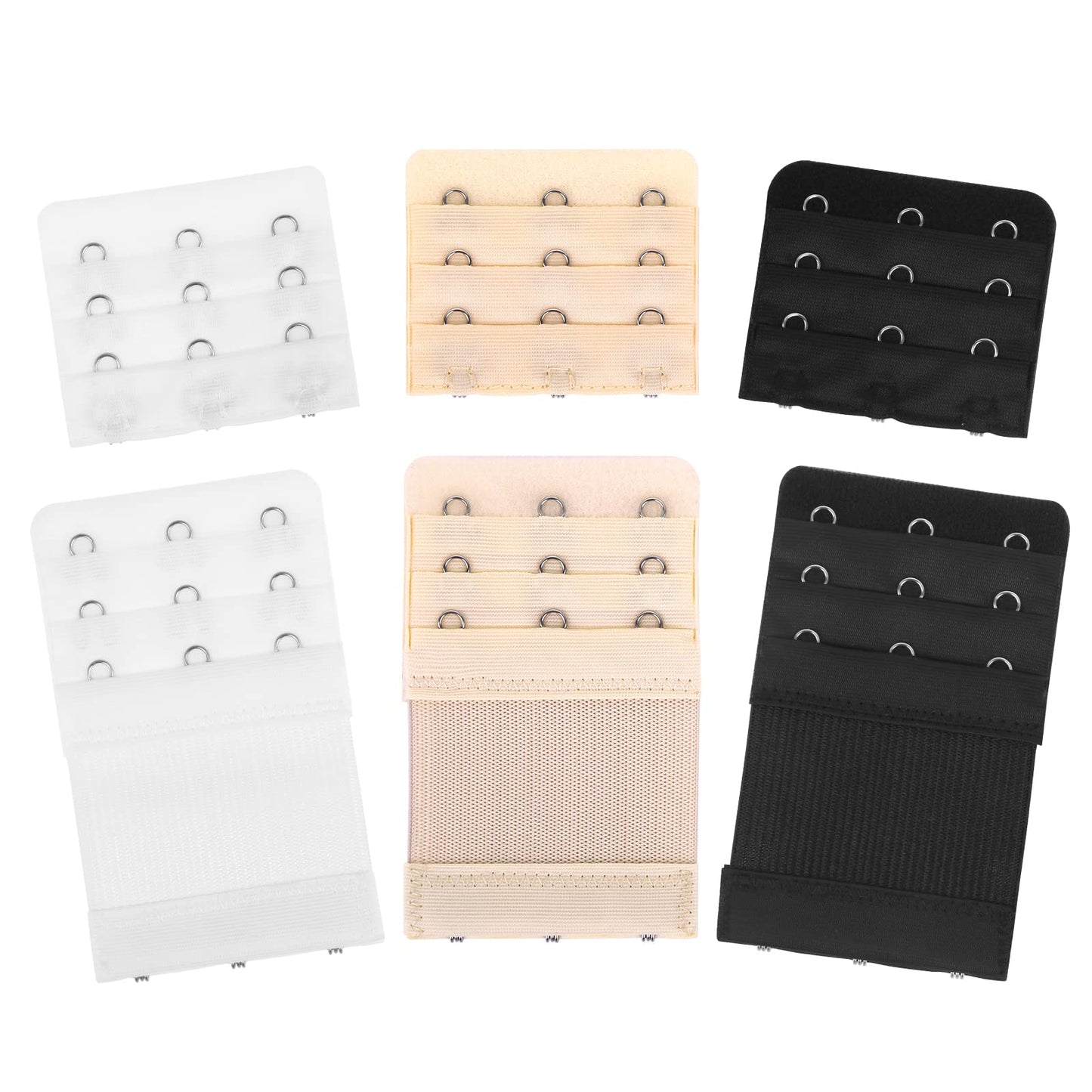 Lusofie 6 PCS Bra Extenders 3 Hooks 3 Row Soft and Comfortable Elastic Bra Strap Extender Bra Extender for Women Lady(Skin, White, Black)