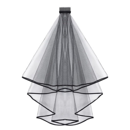 Yolev Black Lace Veil Wedding Bridal Veil with Comb 2 Tier Tulle Bridal Tulle Veil with Comb for Halloween Party