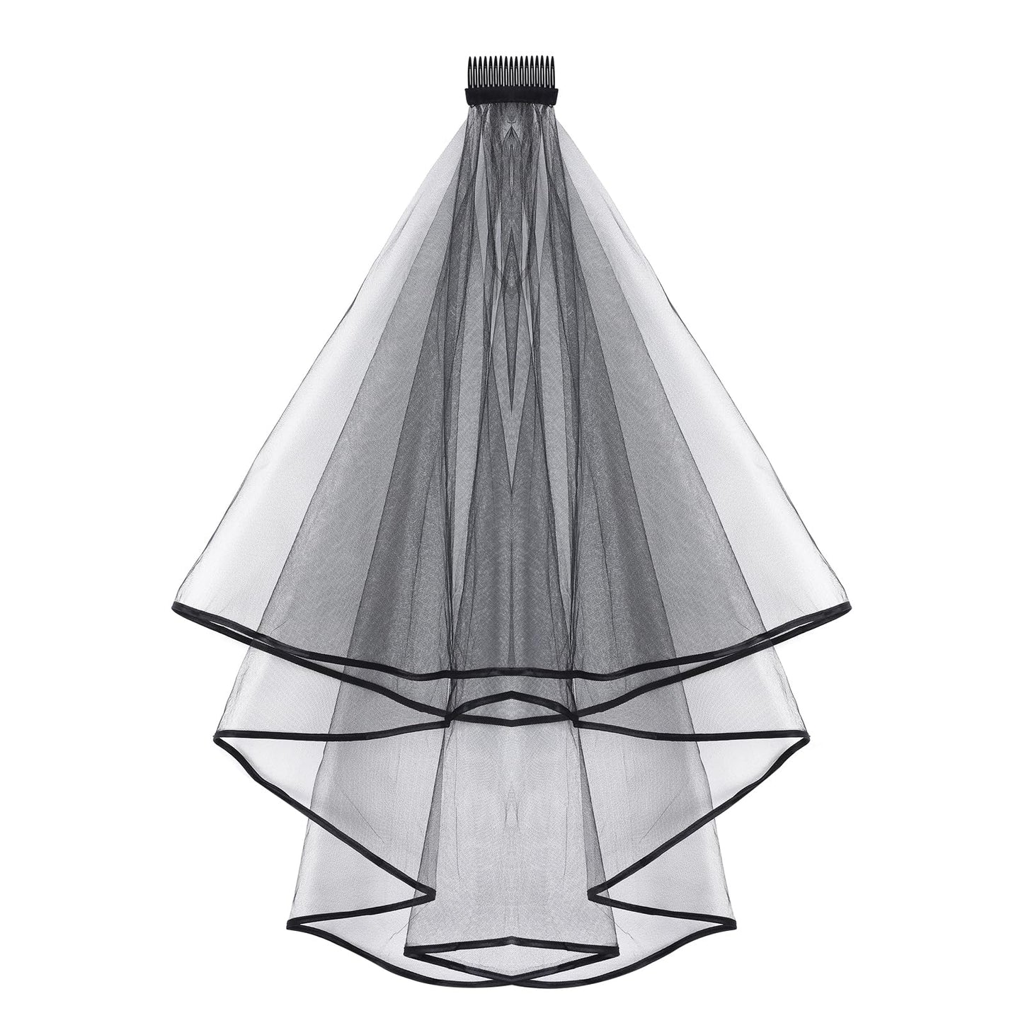 Yolev Black Lace Veil Wedding Bridal Veil with Comb 2 Tier Tulle Bridal Tulle Veil with Comb for Halloween Party