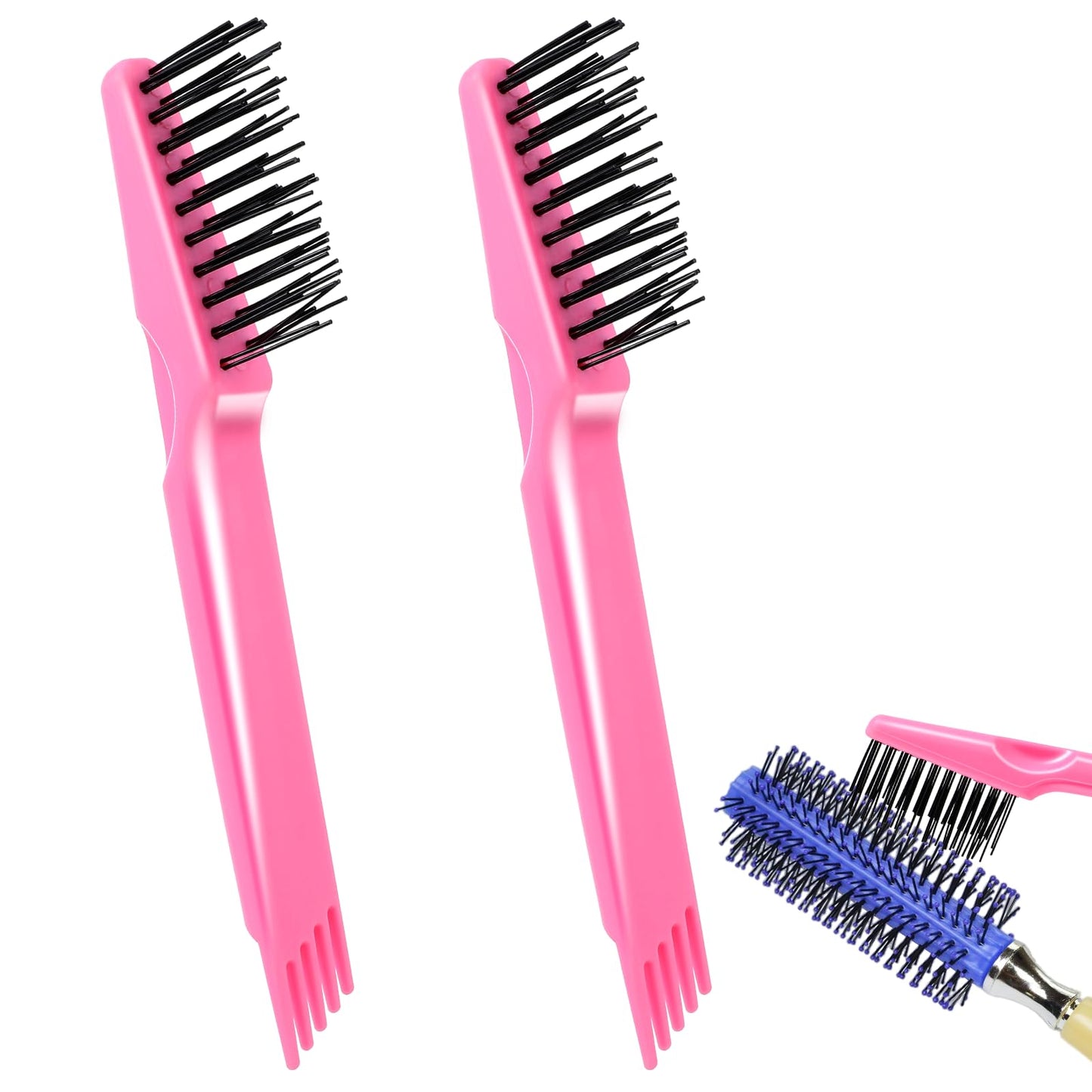 Lusofie 2 Pcs hairbrush cleaner tool 2 in 1 hair tools Mini Self Cleaning Hair Brush for Hair Cleaning Clean Dirt Dust Home Salon