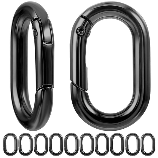 10 Pack 1 Inch Mini Carabiner Clips - Heavy Duty Small Spring Loaded Key Rings | Metal Keychain Hooks for Keys, Dog Tags, Purse | Replacement Parts (Black)