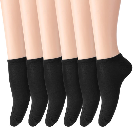 6 Pairs Trainer Socks Womens 4-7 Women Black Crew Socks Non-Slip Ladies Sport Socks Cotton Running Socks Black Ankle Socks Lowcut Socks Athletic Short Socks for Any Sports Homeworkout Everday Socks