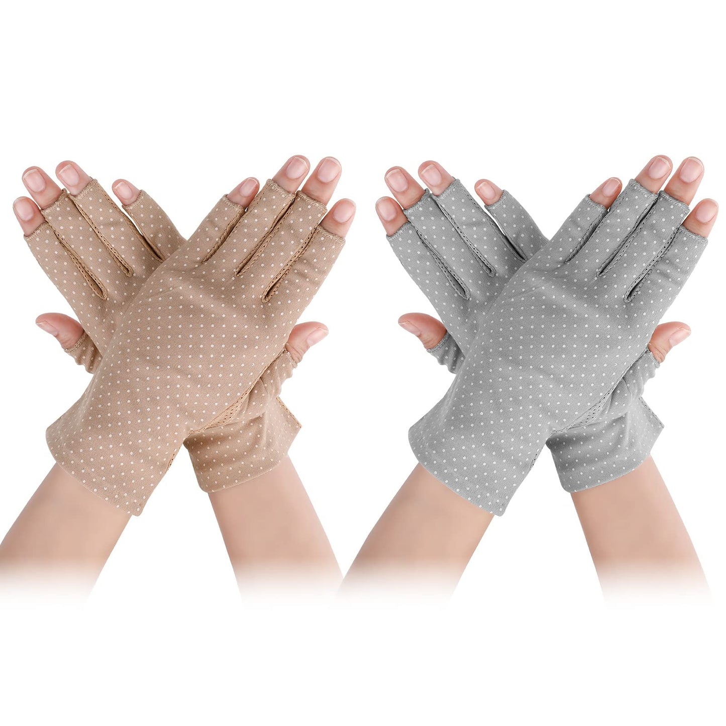 Yolev 2 Pairs Women's Sunblock Fingerless Gloves Summer Sunscreen Gloves UV Protection Half Finger Gloves Outdoor Gloves for Driving Riding Fishing Golfing Outdoor Activities