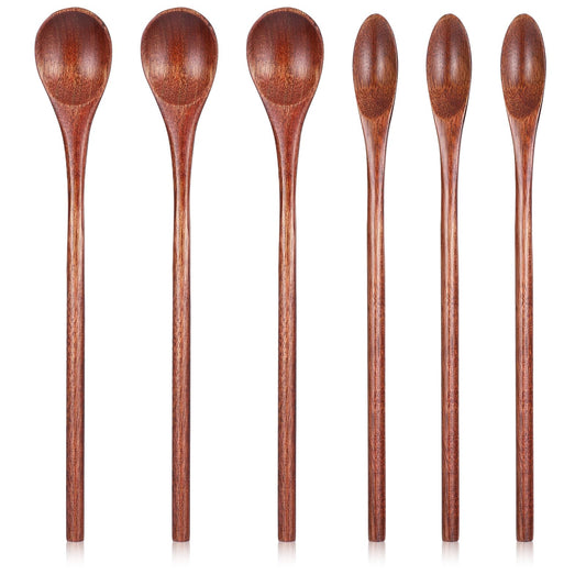 6pcs Wooden Spoons Wooden Spoons Cooking Utensils Woodens Spoon for Cooking 8inch Long Honey Stirring Spoon Coffee Teaspoon for Kitchen Stirring(2 Style)