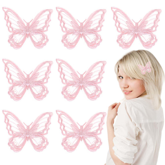 8 Pcs Pink Butterfly Hair Clips, Lace Embroidery Hair Clips Butterfly, Pink Butterfly Wedding Hair Clip for Women Girls Halloween Party Decor(Pink)