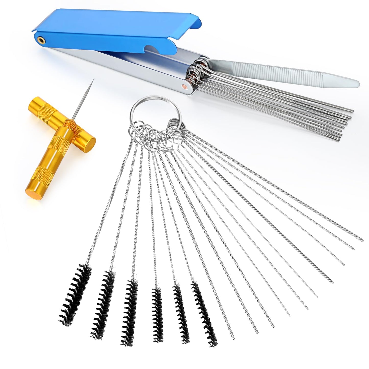 Carburetors Carbon Dirt Jet Remove Cleaner 13 Cleaning Wires Set+10 Cleaning Needles+6 Nylon Brushes+1 Pick Tool Kit Carburetor Cleaning Kit for Motorcycle ATV Moped Welder Carb Chainsaw Spray