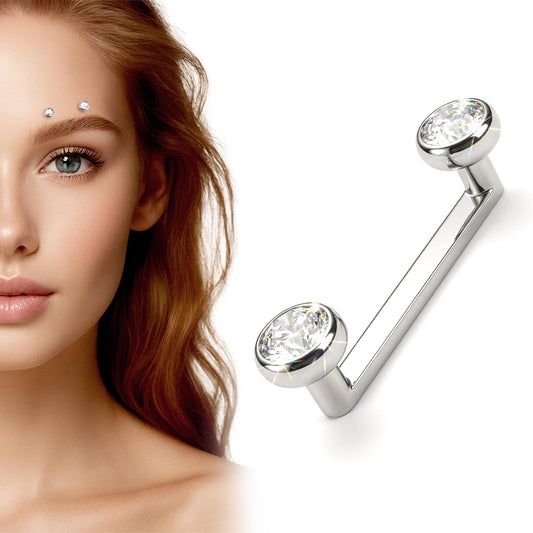 Josojoou 14G Titanium Surface Piercing Jewelry Double Crystal Internally Threaded Surface Tragus Staple Bar Piercing Jewelry 10mm Flat Bar Unisex Body Jewelry