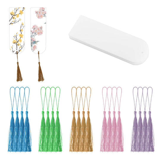 Acrylic Bookmark Blanks 20Pcs Rectangle Clear Acrylic Bookmarks with 20Pcs Colorful Bookmark Tassels Transparent Acrylic Craft Bookmarks for DIY Bookmarks Kit Crafts Graduation Gift Tags (Semicircle)