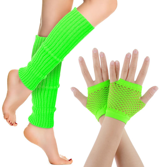 Yolev Neon Leg Warmers and Fishnet Gloves Set 80s Fancy Dress Costume Accessory Stretchy for Party Costume Accessories and Sports Yoga Supplies