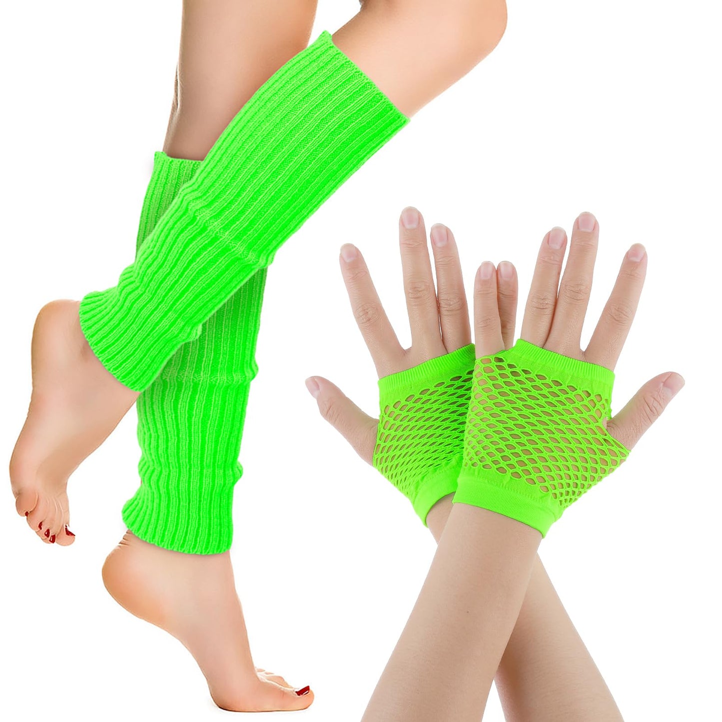 Yolev Neon Leg Warmers and Fishnet Gloves Set 80s Fancy Dress Costume Accessory Stretchy for Party Costume Accessories and Sports Yoga Supplies