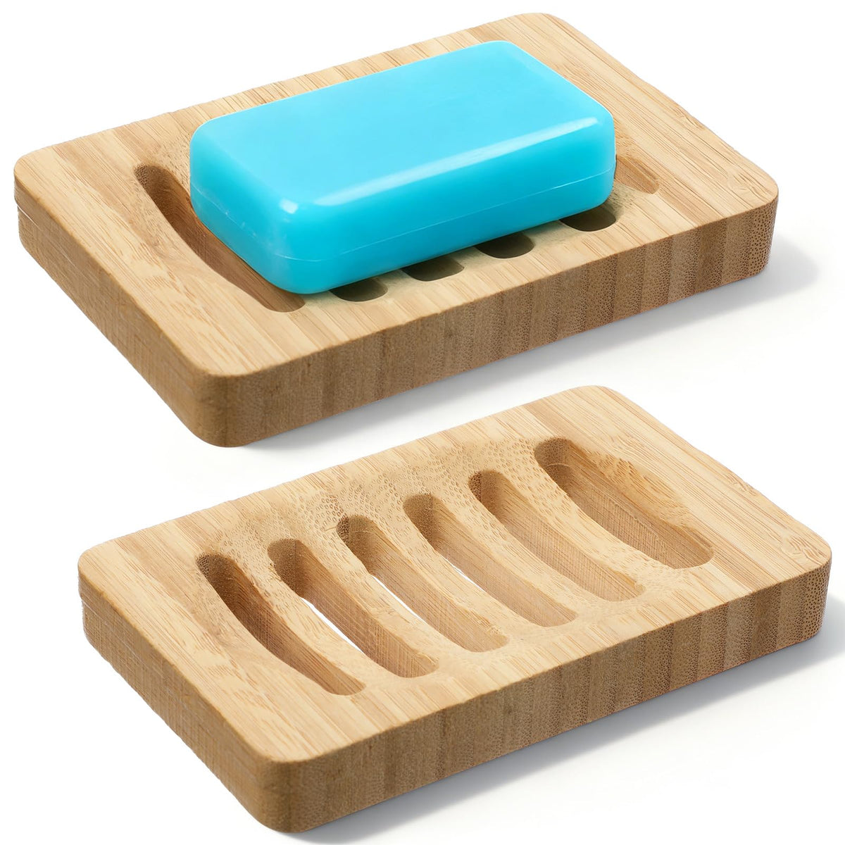 Nanmu Wood Soap Dish 2 Pack Self Draining Bar Soap Holder Soaps Tray for Shower Bathroom Kitchen Bathtub