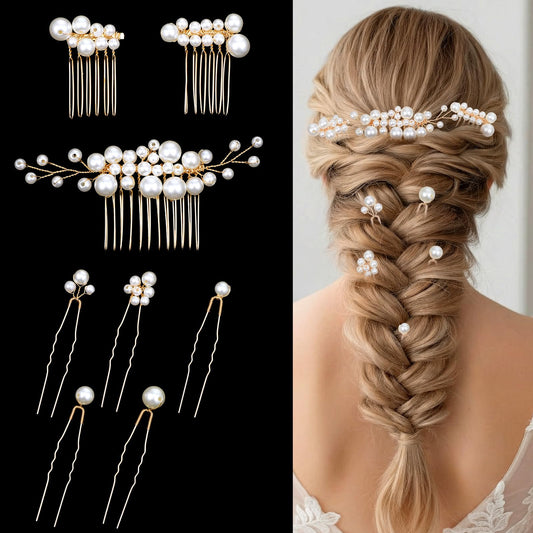 8 PCS Wedding Pearl Hair Comb Set,Bridal Pearl Hair Pins, Wedding PearlHair Accessories for Bridesmaids Brides Flower Girls