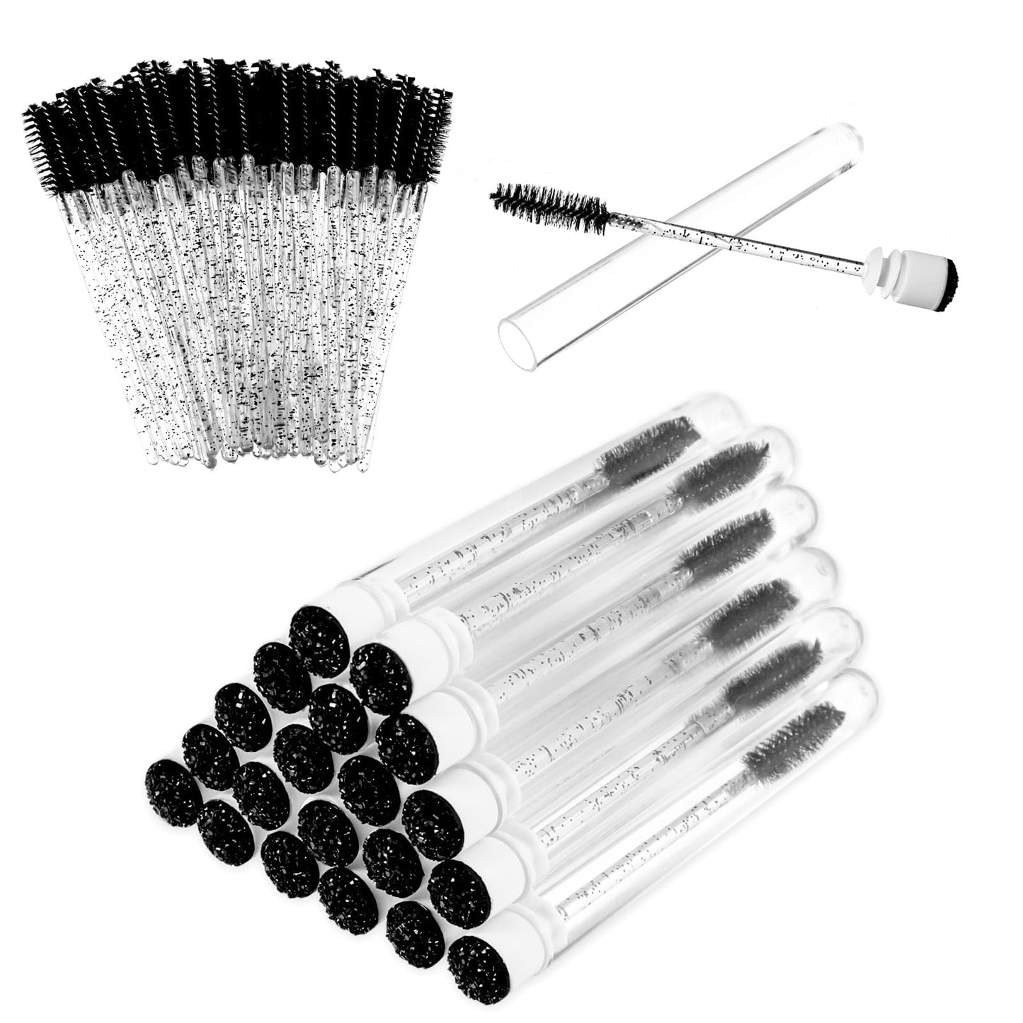 70 Pieces Disposable Eyelash Brushes with 20 Pieces Empty Tubes Mascara Wands Tubes Set Diamond Mascara Brushes Black Eyelash Spoolies for Eyelash Extensions Makeup Tool Applicator Eyelash Brush Tubes