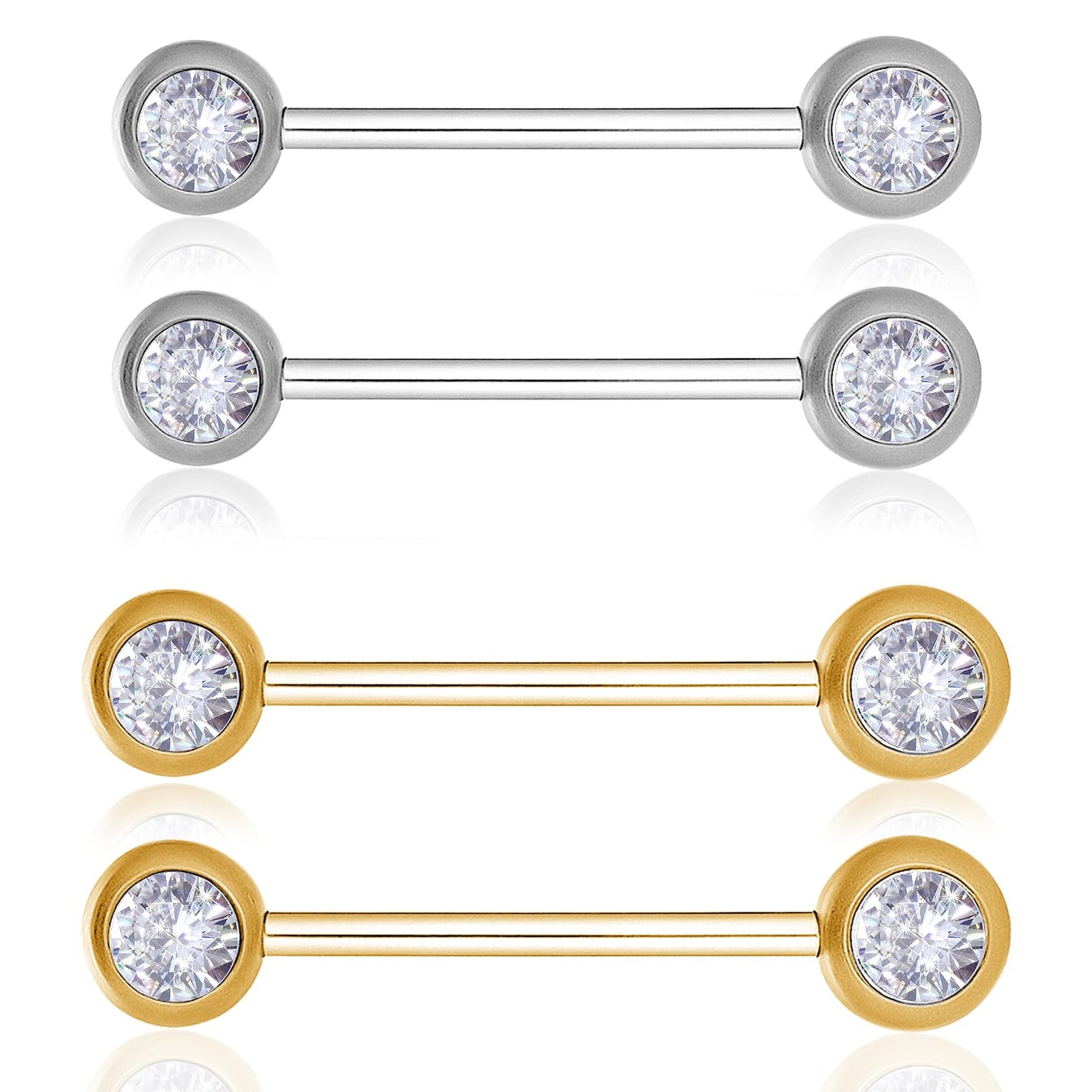 Josojoou 2 Pairs of Internally Threaded Nipple Jewelry, Nipple Ring, Women's Gold Nipples Piercing Jewelry (Gold, Silver)
