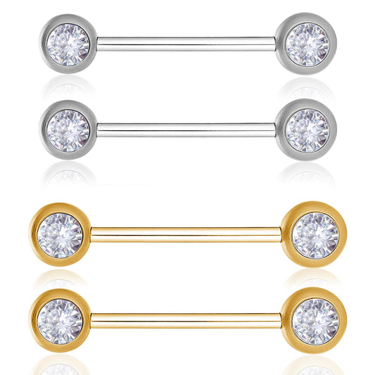 Josojoou 2 Pairs of Internally Threaded Nipple Jewelry, Nipple Ring, Women's Gold Nipples Piercing Jewelry (Gold, Silver)