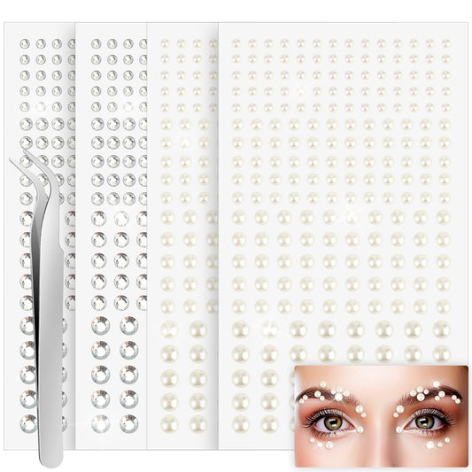 880 Pcs Face Gems Stick on Hair Gems Rhinestone Self Adhesive Face Jewels Stickers 3/4/5/6 mm Makeup Face Gems Eye Jewels Hair Body Rhinestones Gems Crystals Pearls for Face Eyes Makeup Decorations