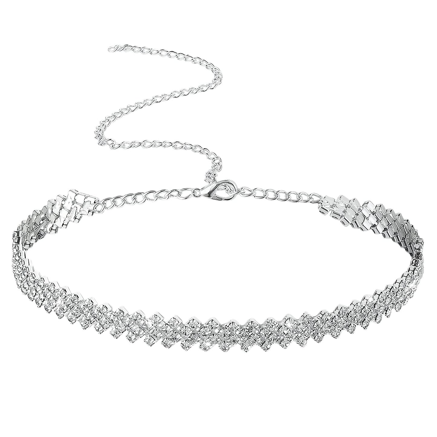 DIVINA VITAE Rhinestone Choker Necklace Silver Crystal Diamond Row Necklaces Sparkly Necklace Minimalist Party Prom Accessories Jewerly Chain for Women Girls Girlfriend Wife and Mother