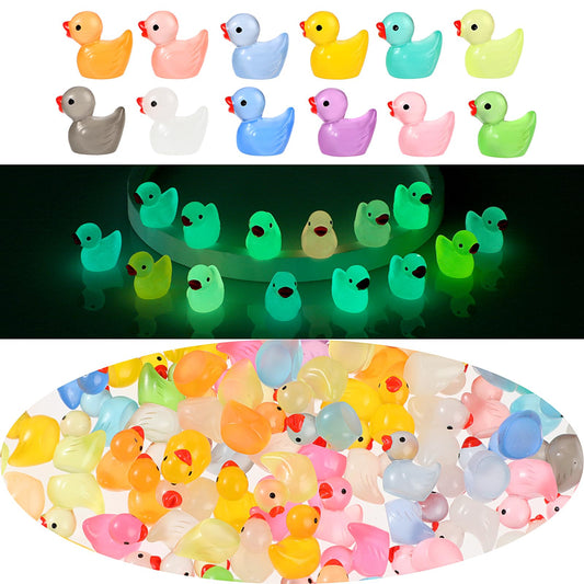 Mini Resin Ducks 150Pack Cute Miniature Ducks Glow in The Dark Ducks for Garden Dollhouse DIY Duck Ornaments Micro Landscape Aquarium Party Decor(12 Colors)