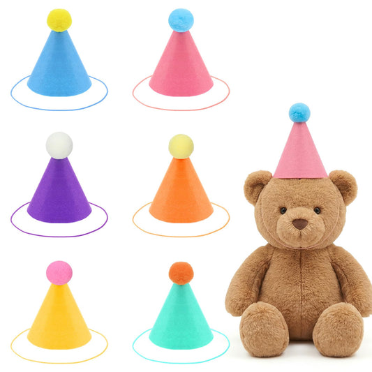 6 Pcs Colorful Party Hats for Stuffed Animals Felt Mini Birthday Party Cone Hat Multicolor Birthday Hats for Stuffed Animals Dolls Cat Dog Rabbit Puppies Assorted Animal Holiday Decoration