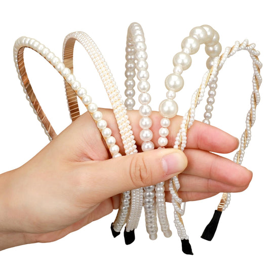 HaiFafafaing 5 Pcs White Pearl Headbands for Girls Women Faux Pearls Cute Bridal Headband Fashion Elegant White Pearl Hairbands for Girls Women Wedding Hair Accessories