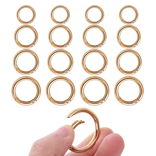 Yolev 16PCS Trigger Metal Spring O Rings Round Carabiner Clip Snap Trigger Spring Keyrings Buckle for Bag Purse Handbag Strap Craft Jewelry Making (Gold)