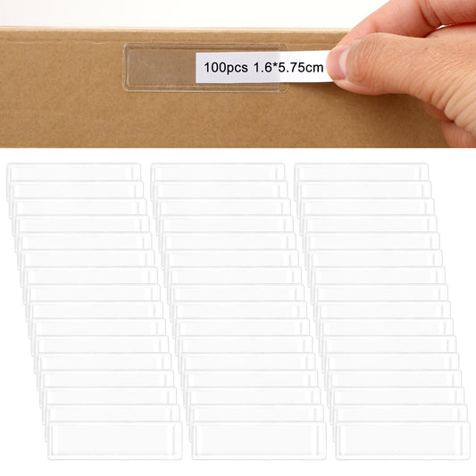 100 Pack Index Card Pockets Self Adhesive Label Holders with Top Open for Loading Ideal Card Holder for Note Cards and Library Cards, Clear Adhesive Pockets Label Holders, 2.26×0.63 Inch